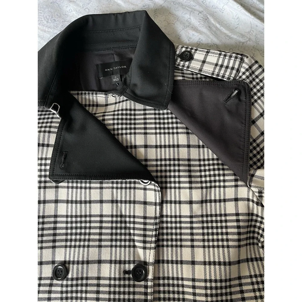 ANN TAYLOR Women's Houndstooth‎ Twill Trend Coat XL Black Beige Pocket Button Up - Picture 14 of 16